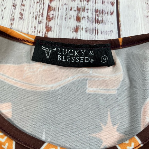 Lucky & Blessed Brown and Orange Western Top Size Medium - Picture 4 of 7